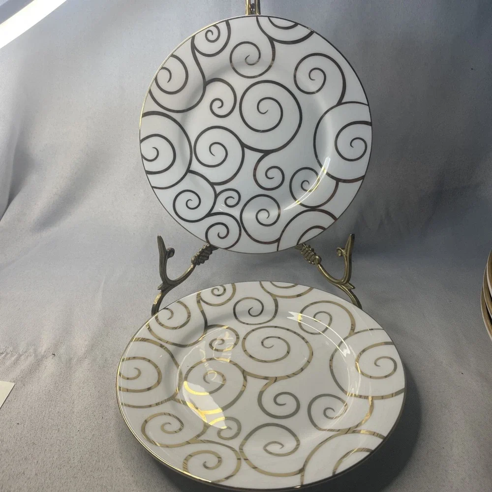 SET OF 2 - Pier 1 GOLD SWIRL White Porcelain Salad Snack 7.75